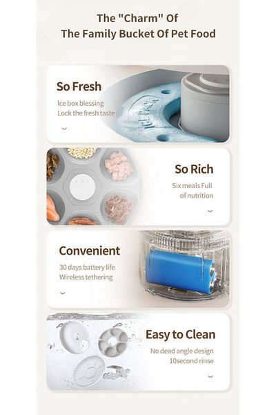 PetPeer Automatic Pet Bowls 4 Meals Cordless Feeders with 2 Ice Packs, Cat & Dog Connect to Tuya App