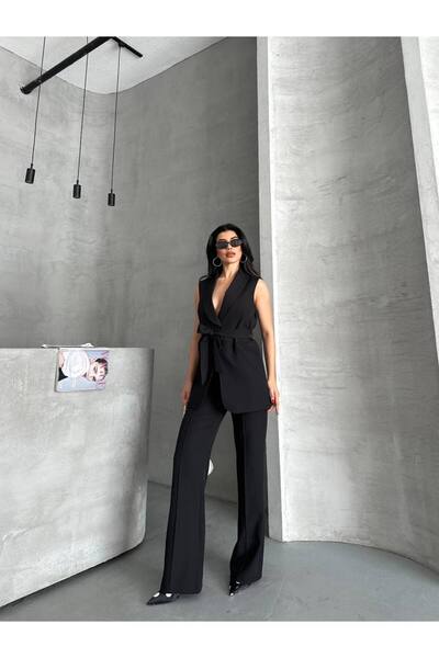 Bella Breeze بدلة نسائية بياقة شال وحزام وسترة وبنطلون بالازو