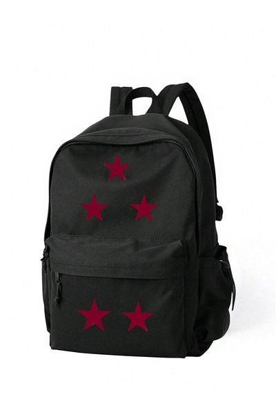 DEEFWEAR Pachwork Red Starry Latest Fashion School Backpack with Water Bottle