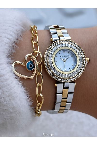 Chaperone Bridal Watch, Silver Yellow Crystal Stone, Yellow Color Steel Cord, 2 Years Warranty, Bracelet Gift