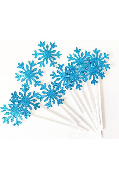 AILEXI Set of 10 AILEXI cake toppers with snowflakes, blue, paper, 8.5 x 4.5 cm