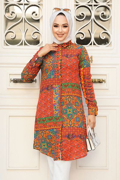 Neva Style Tunica Hijab cu model portocaliu - 11699T