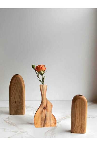 mcm aksesuar iskandinav tasarım Cam Mini Vazo Ahşap Standlı Saksılık Tüp Vazo