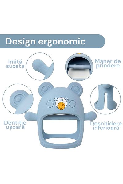 Malvys Suzeta ursulet, silicon alimentar, fara BPA, 0-12 luni, Albastru
