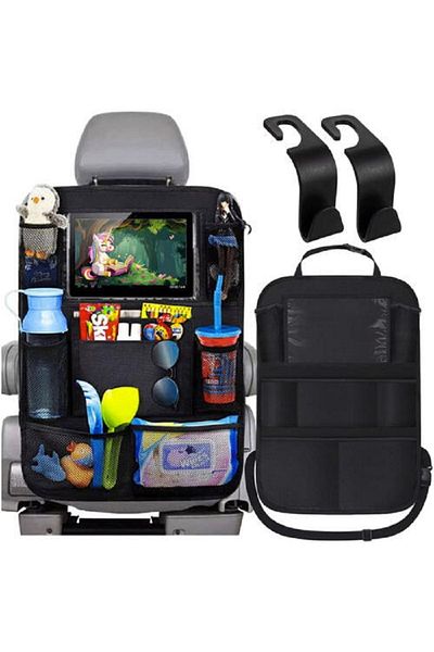 SMARTECH Car seat organizer with 10 pockets, Tablet Holder, Water Bottle Holder, Black