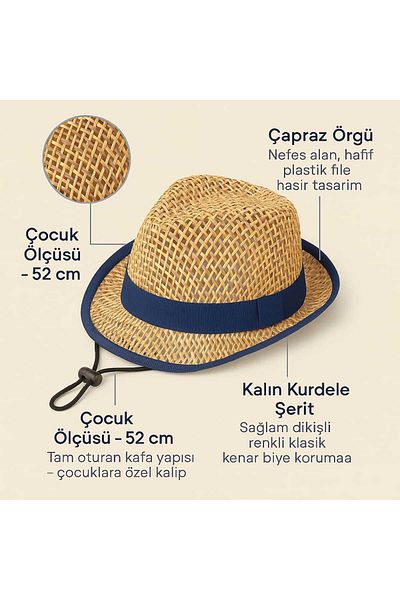 Avantaj Kapıda Комплект от 2 части за деца, лятна сламена шапка за деца, устойчива на пот, за плаж/пикник, 3-10 години
