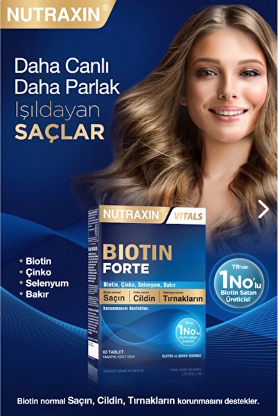 Nutraxin Biotin Forte 5.000 Mcg 60 Tbl 2 li Paket- Biyotin, Çinko, Selenyum, Bakır
