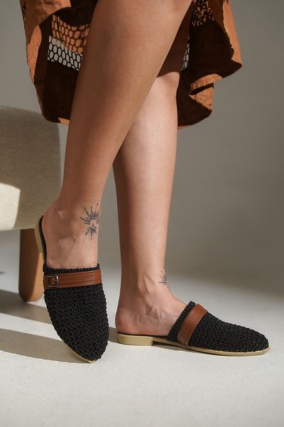 lovitto Straw Buckle Detailed Slippers Vegan Women's Slippers