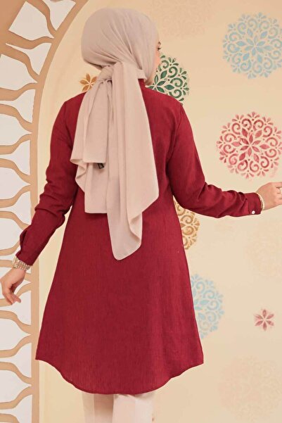 Neva Style Buttoned Burgundy Hijab Tunic 11734Br