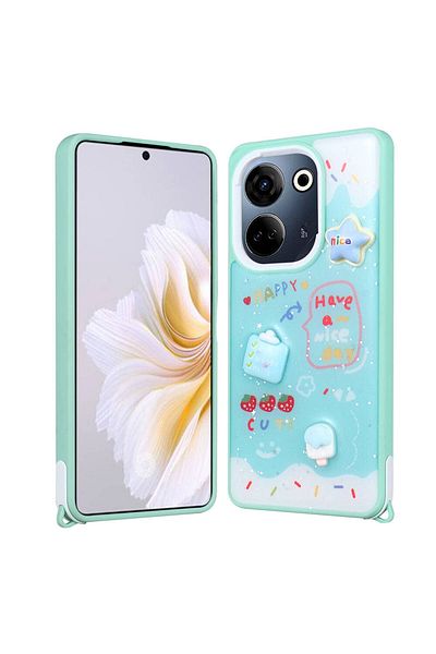 System Com حافظة Tecno Camon 20 Pro 4G غطاء SYS على شكل عجلة مع مجسمات لامعة لامعة - أخضر