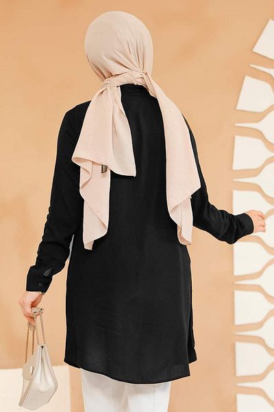 Neva Style Tunica neagra hijab cu nasturi 11715s
