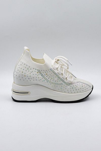 KRISTE BELL Stone Detailed Knitwear Imported Women's Sneakers Sports Shoes Kb0009 White