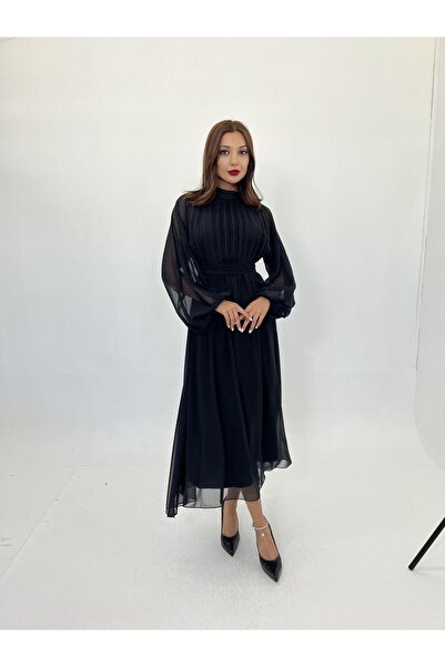 ALPACO 6297 ELBİSE-SİYAH -COLLECTION