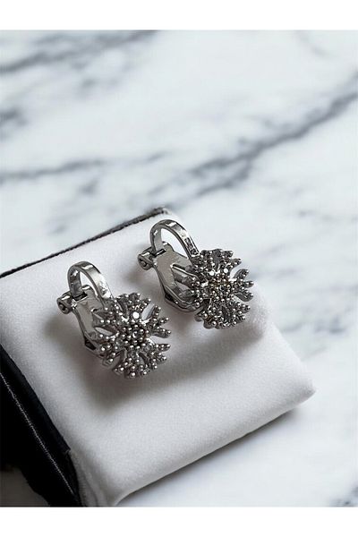 alpikom Clip Flower Earrings with Silver Stone Details