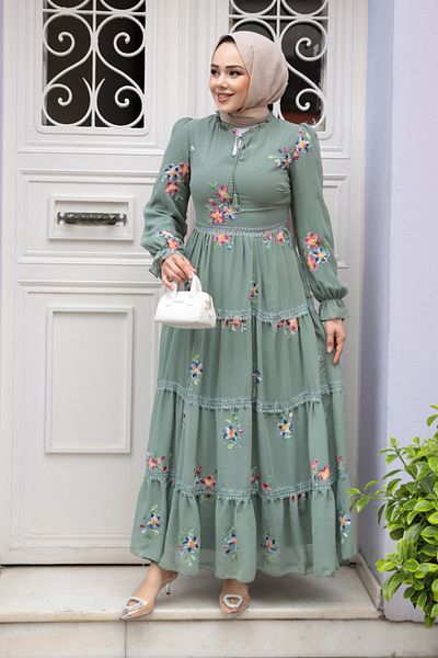 Neva Style Φόρεμα με φλοράλ μοτίβο πράσινο Hijab 32815CY