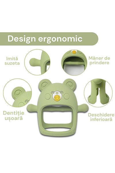 Malvys Teddy bear pacifier, food-grade silicone, BPA-free, 0-12 months, Green