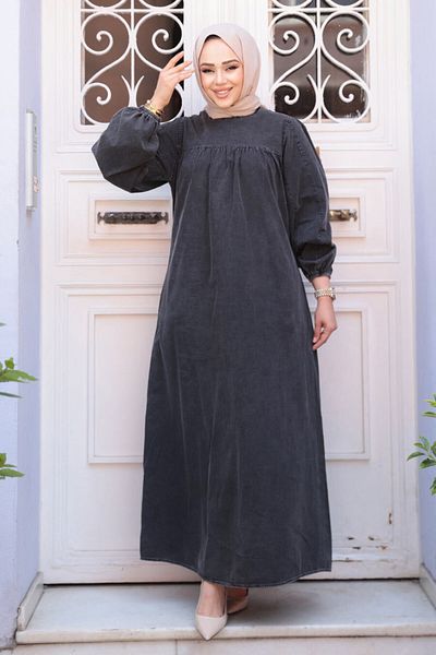 N.S NEVA STYLE Anthracite Hijab Jeans Φόρεμα 19148ANT Μοντέλο