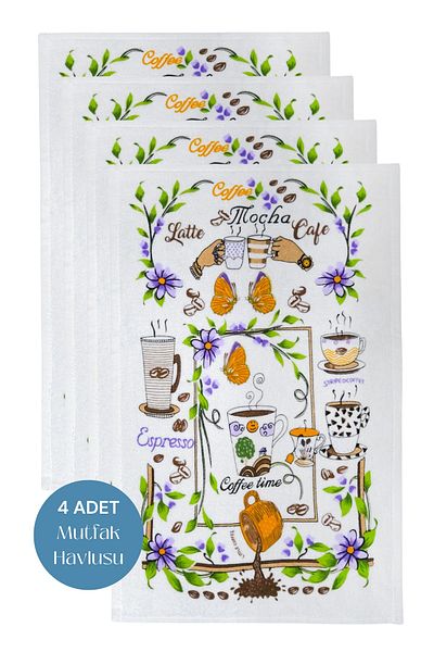 sevilya 4 Pack Printed White Kitchen Towel Model