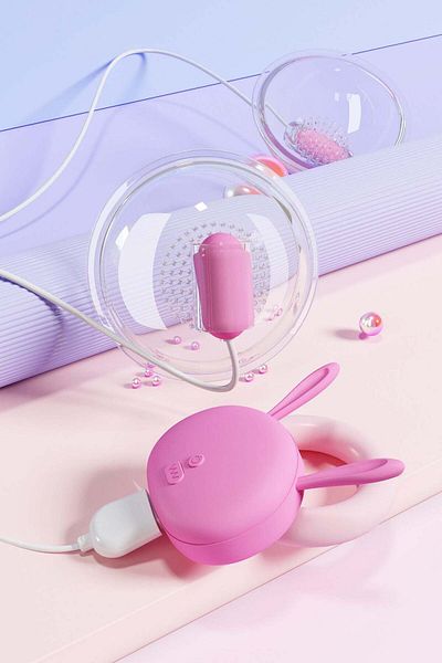 WildFashion Breast/nipple stimulator with wired remote control and USB rechargeable battery, Pink TOY310-100