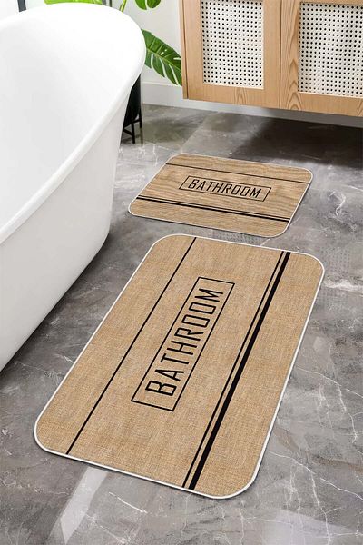 Argento Machine Washable Non-Slip Base Stain Resistant Jute Patterned 2-Piece Bath Mat Set 60X90+40X60