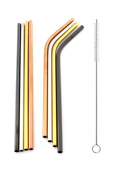 Aptel Set of metal drinking straws, 8 straws and 1 brush, multicolor