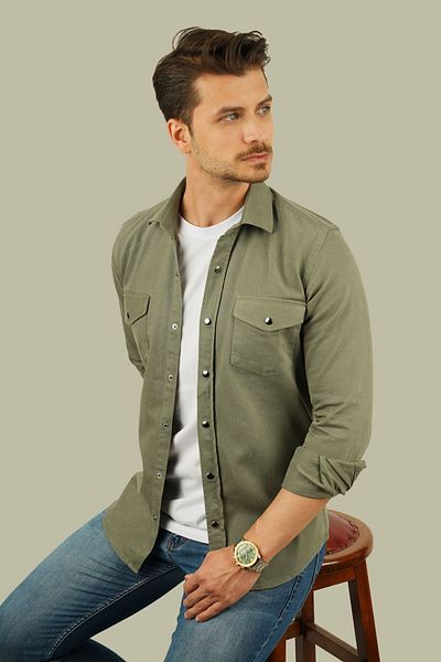 Etikmen Ανδρικό πουκάμισο Khaki Slimfit Real Denim