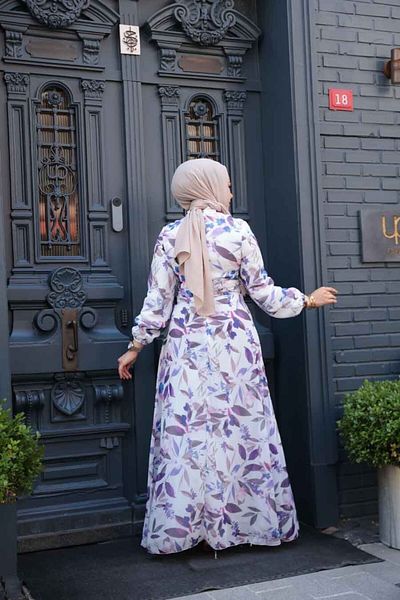 Neva Style Rochie hijab liliac cu modele florale 279913 LILA