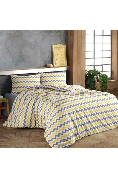 Homelux Set duvet cover 200x220 cm + 2 pillowcases 50x70 cm, Home, 100% cotton, white/yellow/gray