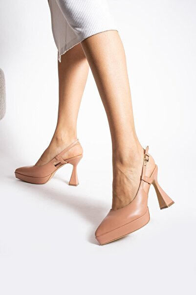 FOLLİNİ Pantofi din piele de damă cu toc pudra închis