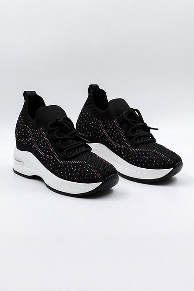 KRISTE BELL Stone Detailed Knitwear Imported Women's Sneakers Sports Shoes Kb0009 Black