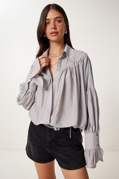 Lovelyİstanbul Cămașă din poplin cu șnur GREY LFN0097