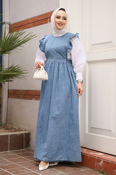 Neva Style Rochie Gilet Blue Hijab Denim 19113M