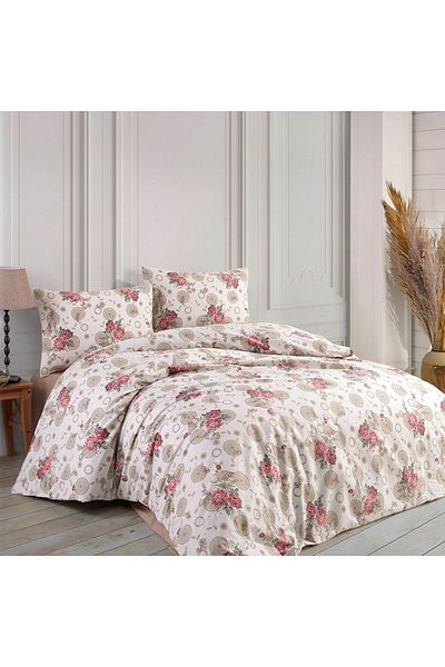 Homelux Set husă pilotă 200x220 cm + 2 fețe de pernă 50x70 cm, Acasa, 100% bumbac, alb/roșu/bej