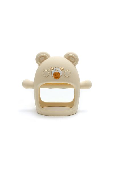 Malvys Teddy bear pacifier, food-grade silicone, BPA-free, 0-12 months, White