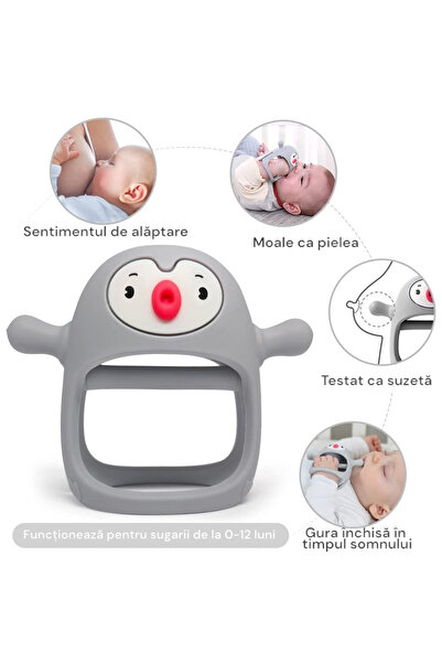 Malvys Penguin pacifier, food-grade silicone, BPA-free, 0-12 months, Gray