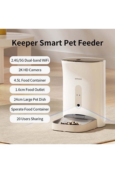 PetPeer موزع طعام جاف ذكي سعة 4.5 لتر مزود بكاميرا واي فاي وتسجيل صوتي مؤقت، والاتصال بتطبيق تويا