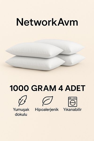NetworkAvm 4 White 1000 Gram Classic Pillows
