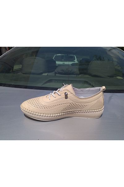 Ata 04 Black and White Genuine Leather Carik Balerina Rubber Lace-Up Orthopedic Women's Shoes