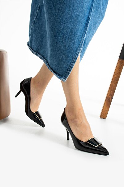 FOLLİNİ Μαύρο γυναικείο στιλέτο από γνήσιο δέρμα