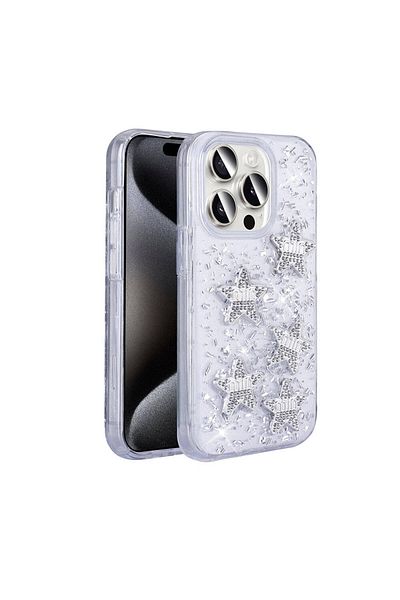 System Com حافظة iPhone 15 Pro Max مع وسادة هوائية وسطح خلفي فضي اللون SYS غطاء سيليكون لامع - White-Star