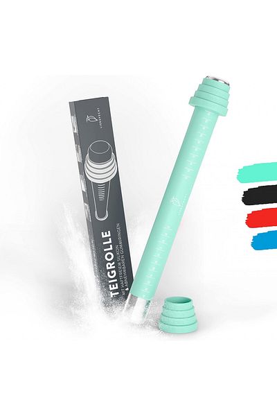 Liebspecht® Liebspecht® rolling pin with dough rings, silicone/stainless steel, silver/blue, 36 x 3.5 cm