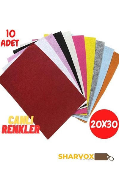 Sharvox Set of 10 Colorful Felts 20X30 cm Hobby Craft Felts 10 Colors 180 Gr Thin Activity Felts 1 mm