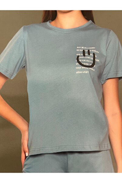 Over Sleep by Poleren Set pantaloni scurți pentru femei cu mâneci scurte din țesătură 100% bumbac pieptănat