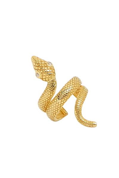 ohmygod jewelry Ear Cuff Silver Plated with Gold and White Zirconia Crystals, Adjustable - Piton Gold