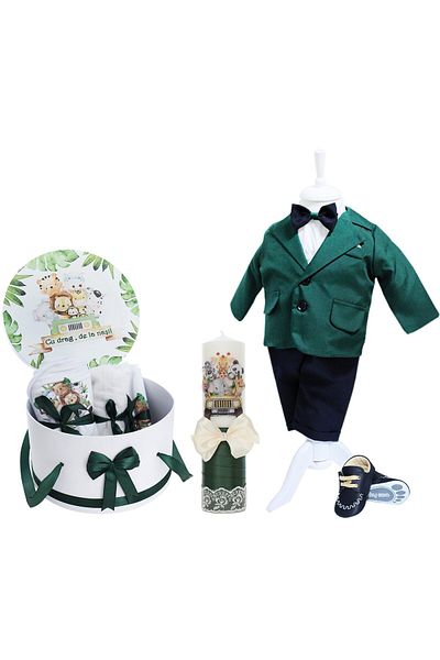 Recostore Set trusou complet botez baieti, verde, Safari, 15 piese, Recostore®, REC2597