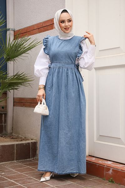 Neva Style Rochie Gilet Blue Hijab Denim 19113M