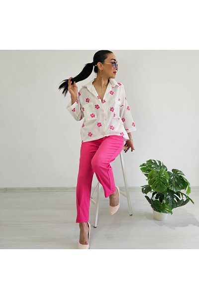 6 butik altı üstü butik Cămașă cu imprimeu Flam Cotton-roz