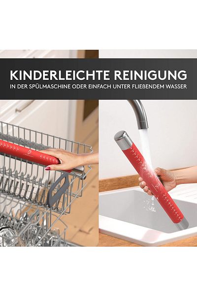 Liebspecht® Liebspecht® rolling pin with dough rings, silicone/stainless steel, silver/red, 36 x 3.5 cm