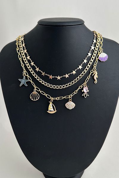 Modex Gold Color D.Shell D.Star Figured Multiple Necklace (42-40-38)