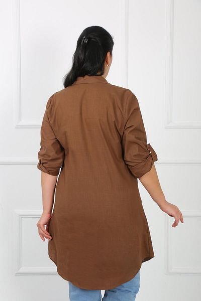 By Alba Collection Women's Tan Linen Plus Size Tunic